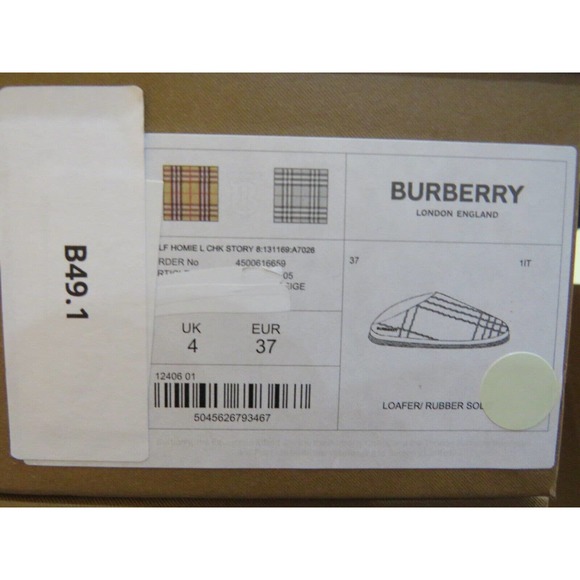 $620 BURBERRY HOMIE WOMEN QUILTED BEIGE CHECK LOGO LOAFER MULES SLIPPERS 37 - Picture 13 of 13